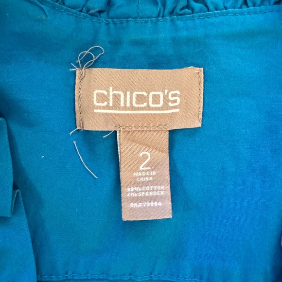 CHICO'S LIGHTWEIGHT TURQUOISE JACKET WITH RUFFLE DETAIL Size 2 - Picture 6 of 9
